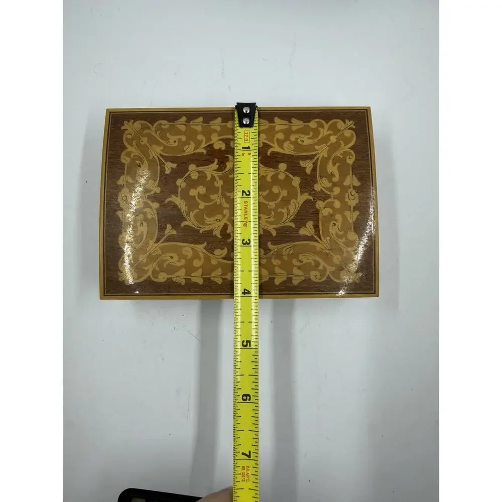 Vintage Italian Inlaid Wood Jewelry Box Hinges Sorrento Marquetry Floral Trinket